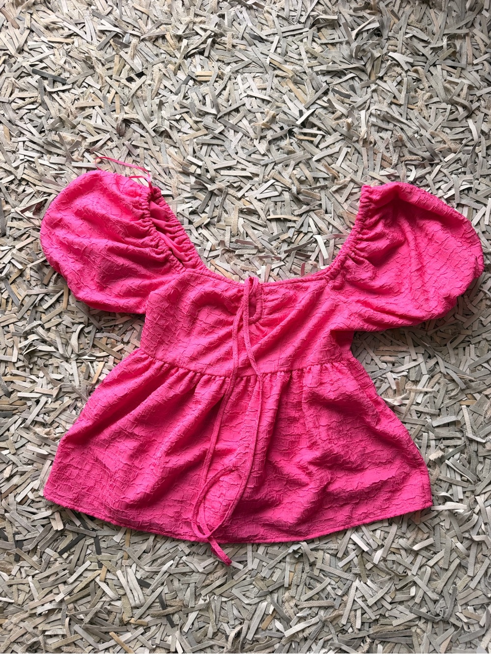 Pink Puff-Sleeve Textured Blouse - Women
